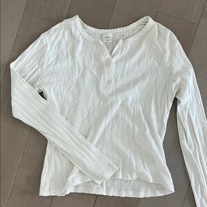 Leset Ivory Textured Long Sleeve Tee